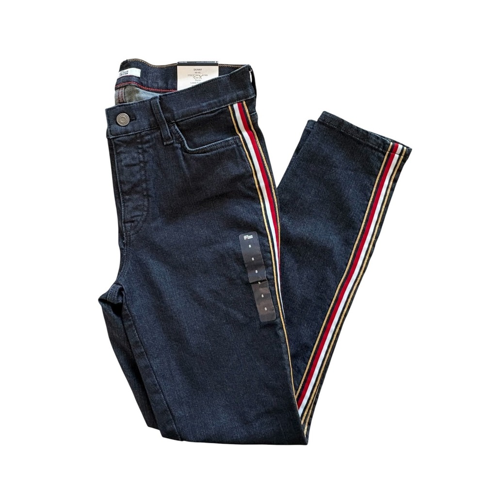 Tommy Hilfiger Mid Rise Skinny Jeans Size 8 Dark Wash Side Stripe NWT $99